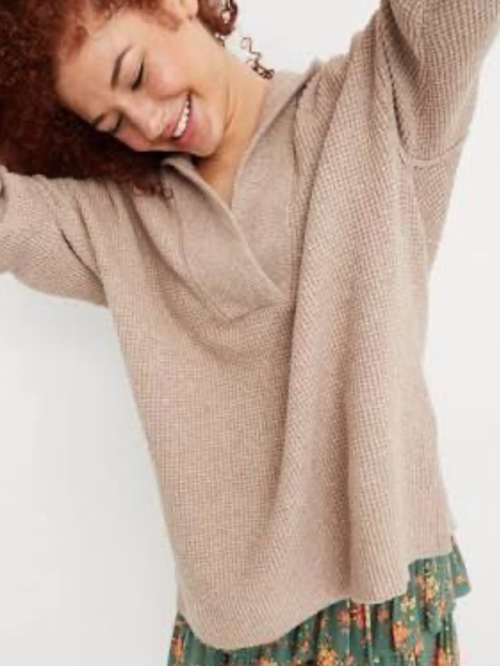 aerie | cozy up waffle knit sweater with hood | size XS